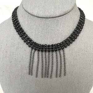 NWOT Black Rhinestone Crystal Bib Choker Collar Gunmetal Necklace